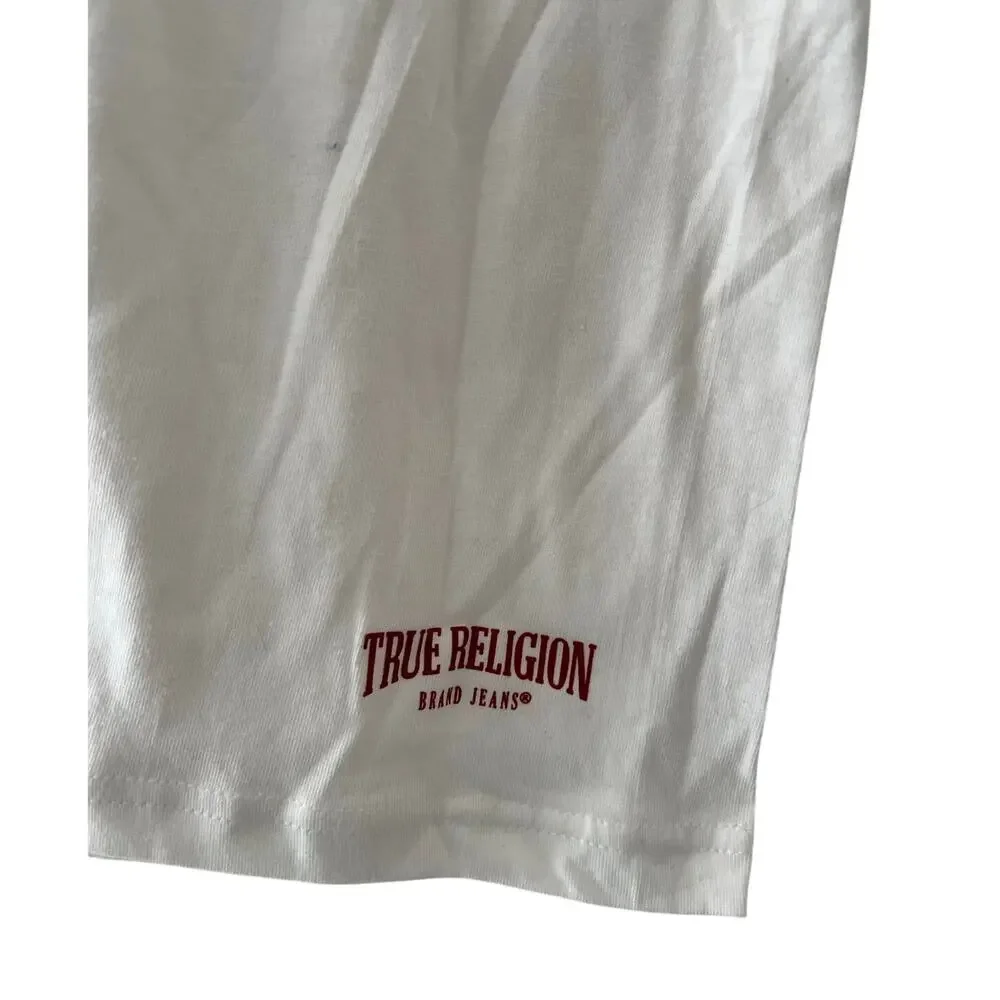 True Religion New Large V Neck White Cotton T Shirt Short Sleeves